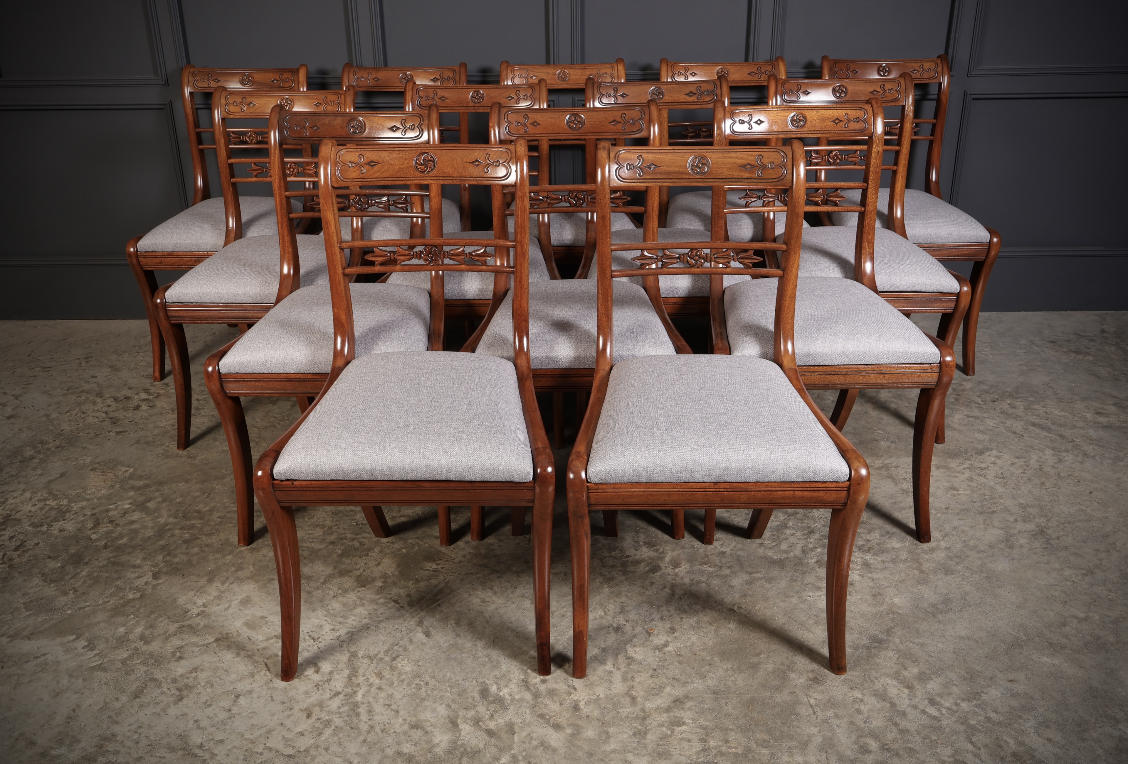 Set of 14 Regency Mahogany Bar Back Dining Chairs Antique dining chairs Antique Chairs 3